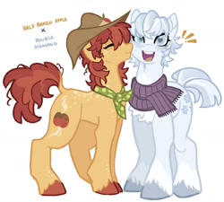 Size: 1483x1333 | Tagged: safe, artist:rottendevilman, imported from derpibooru, double diamond, half baked apple, earth pony, pony, apple family member, blushing, cheek kiss, clothes, doublebaked, duo, gay, heart, heart eyes, kissing, male, neckerchief, scarf, shipping, simple background, stallion, white background, wingding eyes