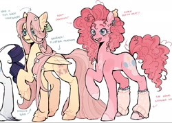 Size: 1905x1361 | Tagged: safe, artist:rottendevilman, imported from derpibooru, fluttershy, pinkie pie, earth pony, pegasus, pony, alternate design, clothes, duo, ear, female, hairclip, leg warmers, mare