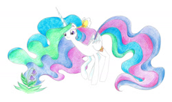 Size: 1976x1172 | Tagged: safe, artist:bluemagic, imported from derpibooru, princess celestia, alicorn, pony, ethereal mane, ethereal tail, flower, horn, simple background, tail, white background, wings