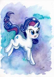 Size: 558x800 | Tagged: safe, artist:bezeba, imported from derpibooru, rarity, pony, unicorn, abstract background, horn, signature, traditional art, watercolor painting