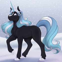 Size: 1600x1600 | Tagged: safe, artist:acry-artwork, imported from derpibooru, oc, oc only, pony, unicorn, horn, snow, solo, unicorn oc