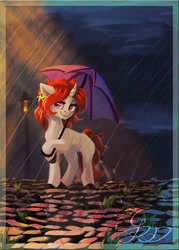 Size: 742x1038 | Tagged: safe, artist:thatonegib, imported from derpibooru, oc, oc only, pony, unicorn, horn, rain, solo, umbrella