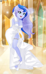 Size: 1625x2612 | Tagged: safe, artist:charliexe, princess luna, equestria girls, breasts, cleavage, clothes, dress, evening gloves, female, gloves, high heels, long gloves, shoes, solo, wedding dress