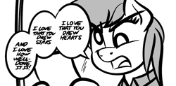 Size: 923x455 | Tagged: safe, artist:ashtoneer, imported from derpibooru, derpy hooves, pegasus, pony, black and white, dialogue, drawthread, female, grayscale, japanese reading order, mare, monochrome, one-panel comic, open mouth, ponified comic, ponified manga, requested art, speech bubble