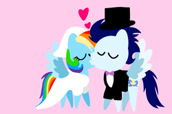 Size: 1935x1285 | Tagged: safe, anonymous artist, derpibooru exclusive, imported from derpibooru, rainbow dash, soarin', pegasus, pony, series:soarindash romantic tales, series:soarindash wedding, bride, clothes, dress, eyes closed, female, groom, kiss on the lips, kissing, male, mare, marriage, married couple, pointy ponies, shipping, soarindash, stallion, straight, tuxedo, wedding, wedding dress