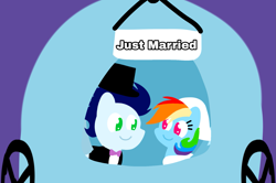 Size: 1935x1285 | Tagged: safe, anonymous artist, derpibooru exclusive, imported from derpibooru, rainbow dash, soarin', pegasus, pony, series:soarindash romantic tales, series:soarindash wedding, bride, carriage, clothes, dress, female, groom, just married, looking at each other, looking at someone, male, mare, marriage, married couple, pointy ponies, shipping, smiling, smiling at each other, soarindash, stallion, straight, tuxedo, wedding, wedding dress