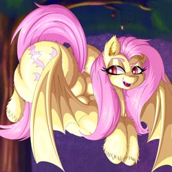 Size: 3000x3000 | Tagged: safe, artist:boneappleteeth, imported from derpibooru, fluttershy, bat pony, pegasus, apple, bat ponified, butt, flutterbat, flutterbutt, flying, food, large butt, night, race swap