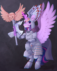 Size: 2000x2500 | Tagged: safe, artist:lionbun, imported from derpibooru, twilight sparkle, alicorn, armor, commission, helmet, magic, standing on two hooves, telekinesis, twilight sparkle (alicorn), warhammer (game), warhammer 40k