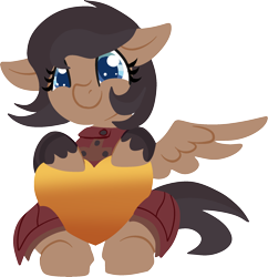 Size: 1946x2010 | Tagged: artist needed, safe, imported from derpibooru, oc, oc only, oc:quillwright, pegasus, fallout equestria, clothes, fallout equestria: of shadows, female, missing wing, pegasus oc, robes, scribe, simple background, sitting, smiling, solo, steel ranger, transparent background, wing out, wings