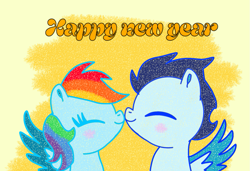 Size: 1115x762 | Tagged: safe, artist:starflowerpony, imported from derpibooru, rainbow dash, soarin', pegasus, pony, female, happy new year, holiday, male, mare, shipping, soarindash, stallion, straight