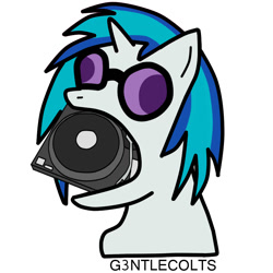 Size: 800x800 | Tagged: safe, imported from derpibooru, dj pon-3, vinyl scratch, unicorn, female, gentlemen, horn, meme, solo, solo female, turntable, vinyl's glasses