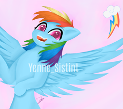 Size: 1559x1382 | Tagged: safe, artist:yenne_sistint, imported from derpibooru, rainbow dash, pegasus, pony, female, mare, pink background, simple background