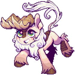 Size: 1024x1024 | Tagged: safe, artist:hikkage, imported from derpibooru, oc, oc only, oc:acre trail, kirin, antlers, coat markings, commission, digital art, fluffy, green eyes, leonine tail, long tail, pixel art, solo, tail, unshorn fetlocks, white coat