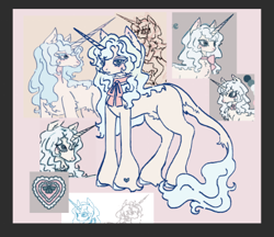 Size: 432x373 | Tagged: safe, artist:junniepiepoopop, imported from derpibooru, oc, oc only, oc:pillow lace, pony, unicorn, blue eyelashes, blue eyes, blue mane, blue tail, colored eyelashes, ear fluff, feminine stallion, fetlock tuft, frown, girly, heart, heart mark, horn, leonine tail, lidded eyes, light blue mane, light blue tail, long mane, long mane male, male, male oc, multiple angles, neck ribbon, pubic fluff, slender, stallion, stallion oc, tail, tail fluff, thin, three quarter view, unicorn horn, unicorn oc, white coat