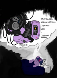 Size: 850x1169 | Tagged: safe, artist:sethturner, imported from derpibooru, twilight sparkle, pony, unicorn, 2011, crossover, dream, glados, horn, old art, portal (valve)