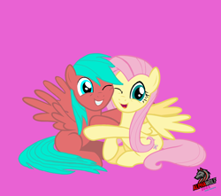 Size: 8582x7600 | Tagged: safe, artist:alphawolf2003, imported from derpibooru, fluttershy, oc, oc:lovewing, cuddling, female, hug, mare, my little pony, shy, simple background