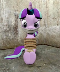 Size: 646x768 | Tagged: safe, imported from derpibooru, starlight glimmer, unicorn, 3d, 3d model, angry, bondage, bound and gagged, cloth gag, gag, horn