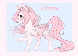 Size: 3736x2712 | Tagged: safe, artist:miokomata, imported from derpibooru, oc, oc only, oc:cimma, pegasus, pony, anatomically incorrect, blushing, butt fre, chest fluff, colored hooves, colored wings, ear blush, eyeshadow, female, freckles, gradient ears, gradient wings, gray eyes, hooves, incorrect leg anatomy, makeup, mare, passepartout, raised hoof, smiling, solo, wing freckles, wings