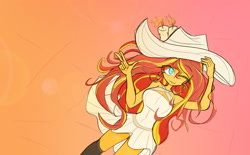 Size: 3000x1860 | Tagged: safe, artist:willowcatkin, imported from derpibooru, sunset shimmer, equestria girls, breasts, solo