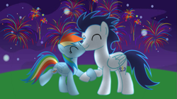 Size: 739x415 | Tagged: safe, artist:soarindasher10, imported from derpibooru, rainbow dash, soarin', pegasus, pony, female, fireworks, happy new year, holiday, male, mare, shipping, soarindash, stallion, straight