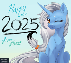 Size: 2785x2479 | Tagged: safe, artist:sierraex, imported from derpibooru, oc, oc only, pony, unicorn, 2025, happy new year, happy new year 2025, holiday, horn, not trixie, solo, unicorn oc