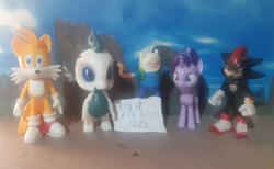 Size: 4217x2592 | Tagged: safe, imported from derpibooru, starlight glimmer, oc, oc:bx-8, dragon, unicorn, adventure time, crossover, customized toy, dragon oc, female, figurine, finn the human, happy new year 2025, horn, irl, male, miles "tails" prower, non-pony oc, photo, shadow the hedgehog, sonic the hedgehog (series), toy