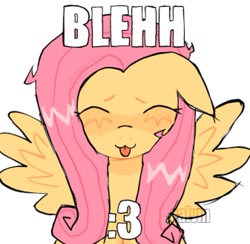 Size: 1011x987 | Tagged: safe, artist:poniesinmyhead, imported from derpibooru, fluttershy, pegasus, pony, :3, :p, caption, cute, eyes closed, female, image macro, mare, shyabetes, simple background, smiling, solo, text, tongue out, white background