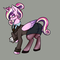 Size: 1620x1620 | Tagged: safe, artist:vaporub, imported from derpibooru, princess cadance, alicorn, pony, alternate hairstyle, business suit, clothes, pantyhose, solo