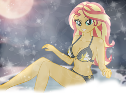 Size: 2000x1476 | Tagged: safe, artist:emeraldblast63, imported from derpibooru, sunset shimmer, human, equestria girls, belly, belly button, breasts, busty sunset shimmer, cleavage, smiling, solo