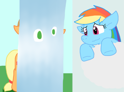 Size: 1141x850 | Tagged: safe, artist:cmara, imported from derpibooru, applejack, rainbow dash, earth pony, pegasus, pony, cloud, female, splash, water