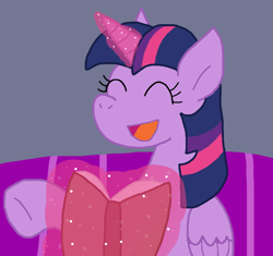 Size: 734x689 | Tagged: safe, artist:cmara, imported from derpibooru, twilight sparkle, alicorn, pony, book, female, open mouth, open smile, smiling, solo, twilight sparkle (alicorn)