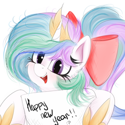 Size: 4000x4000 | Tagged: safe, artist:ser-p, imported from derpibooru, princess celestia, alicorn, pony, absurd resolution, bow, hair bow, happy new year, holiday, solo