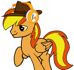 Size: 449x422 | Tagged: safe, artist:noi kincade, imported from derpibooru, oc, oc:firey ratchet, pegasus, pony, fedora, hat, headphones, male, simple background, solo, transparent background