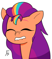 Size: 2333x2655 | Tagged: safe, artist:frownfactory, imported from derpibooru, sunny starscout, earth pony, pony, eyes closed, female, g5, lip bite, mane stripe sunny, smiling, solo