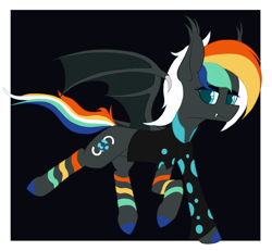 Size: 1700x1574 | Tagged: safe, artist:tanadormi, imported from derpibooru, oc, oc only, bat pony, pony, bat pony oc, bat wings, digital art, full body, simple background, solo, stripes, wings