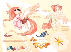 Size: 2560x1864 | Tagged: safe, artist:anotherdeadrat, imported from derpibooru, oc, oc only, oc:aurora (aurorafest), pegasus, pony, aurorafest, bag, braid, clothes, convention, convention art, convention mascot, cutie mark, female, freckles, jewelry, mascot, pencil, pendant, reference sheet, saint petersburg, solo, sweater, tiara