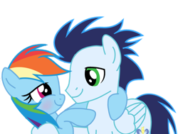 Size: 1280x968 | Tagged: safe, artist:soarindasher10, imported from derpibooru, rainbow dash, soarin', pegasus, pony, blushing, female, looking at each other, looking at someone, male, mare, shipping, simple background, smiling, smiling at each other, soarindash, stallion, straight, transparent background