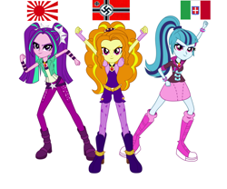 Size: 4937x4102 | Tagged: safe, artist:givralix, edit, imported from twibooru, vector edit, adagio dazzle, aria blaze, sonata dusk, human, equestria girls, rainbow rocks, .svg available, .svg used, absurd resolution, adolf hitler, axis powers, battle of the bands, benito mussolini, boots, clothes, country, fascist italy, female, flag, german, german flag, germany, hideki tojo, image, imperial, imperial japan, iron cross, italian, italian flag, italian shield, italy, japan, japanese, japanese flag, looking at you, nazi, nazi deutschland, nazi germany, png, pose, rising sun, shoes, simple background, smiling, swastika, the dazzlings, trio, vector, vector used, white background, world war ii