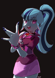 Size: 2480x3508 | Tagged: safe, artist:izuchi, imported from derpibooru, sonata dusk, human, equestria girls, black background, female, simple background, solo