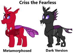 Size: 602x429 | Tagged: safe, artist:fearlescriss, imported from derpibooru, oc, oc only, oc:criss the fearless, changedling, changeling, changeling oc, fangs, simple background, solo, white background