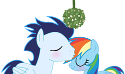 Size: 1280x765 | Tagged: safe, artist:soarindasher10, imported from derpibooru, rainbow dash, soarin', pegasus, pony, blushing, eyes closed, female, forehead kiss, kissing, male, mare, mistletoe, shipping, simple background, smiling, soarindash, stallion, straight, transparent background