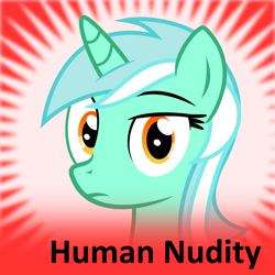 Size: 1024x1024 | Tagged: artist needed, safe, imported from derpibooru, lyra heartstrings, human, pony, unicorn, derpibooru, exhibitionism, eyebrows, female, horn, human exhibitionism, human nudity, irl, irl human, lyra is not amused, meta, nudity, photo, raised eyebrow, solo, spoilered image joke, unamused