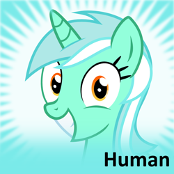 Size: 1024x1024 | Tagged: safe, imported from derpibooru, lyra heartstrings, human, derpibooru, female, grin, humie, irrational exuberance, meta, official spoiler image, smiling, solo, spoilered image joke, that pony sure does love humans