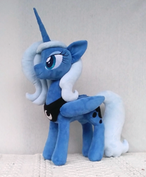 Size: 1047x1263 | Tagged: safe, artist:azdaracylius, imported from derpibooru, princess luna, alicorn, pony, female, folded wings, irl, mare, missing accessory, peytral, photo, plushie, s1 luna, solo, wings