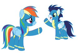 Size: 1280x868 | Tagged: safe, artist:soarindasher10, imported from derpibooru, rainbow dash, soarin', pegasus, pony, clothes, female, male, mare, shipping, simple background, soarindash, stallion, straight, transparent background, uniform, wonderbolts, wonderbolts uniform