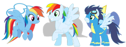 Size: 1024x387 | Tagged: safe, artist:mlpdisneylover, imported from derpibooru, rainbow dash, soarin', pegasus, pony, female, male, mare, offspring, parent:rainbow dash, parent:soarin', parents:soarindash, shipping, simple background, soarindash, stallion, straight, transparent background