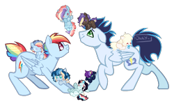 Size: 1029x625 | Tagged: safe, artist:ghostly-nightowl, imported from derpibooru, rainbow dash, soarin', pegasus, pony, female, foal, male, mare, offspring, parent:rainbow dash, parent:soarin', parents:soarindash, shipping, simple background, soarindash, stallion, straight, transparent background