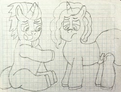 Size: 2692x2060 | Tagged: safe, artist:bitter sweetness, imported from derpibooru, pony, unicorn, abdl, adult foal, alphabittle blossomforth, diaper, diaper fetish, father and child, father and daughter, female, fetish, g5, graph paper, horn, male, misty brightdawn, non-baby in diaper, poofy diaper, sketch