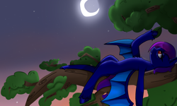 Size: 3206x1924 | Tagged: safe, artist:catcathry, imported from derpibooru, oc, oc only, oc:purple hole, bat pony, moon