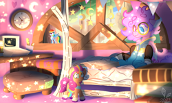 Size: 2940x1760 | Tagged: safe, artist:ccrystalonyxx, imported from derpibooru, rainbow dash, sunny starscout, oc, oc only, oc:cherry blossom, pegasus, pony, bedroom, book, clothes, computer, female, g5, glasses, heterochromia, hoodie, mare, old computer, oversized clothes, plushie, reading, solo, window, wonderbolt hoodie